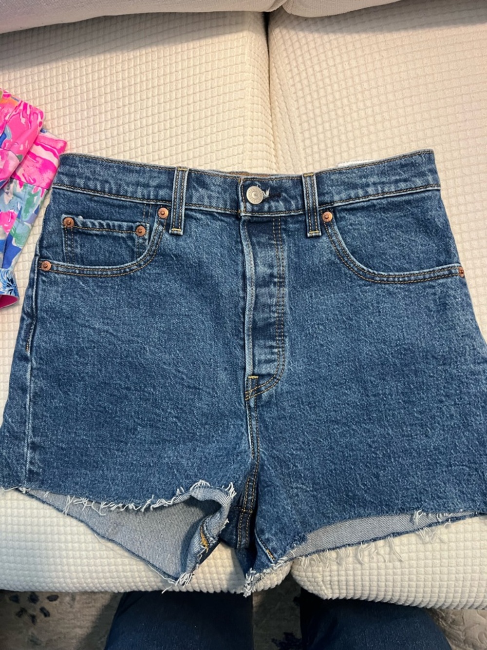 Levi's Blue Raw-Hem Denim Shorts